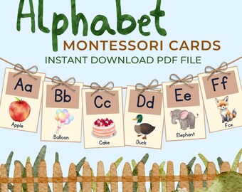 Cartões de Alfabeto para Imprimir, Cartões ABC Montessori (PDF)