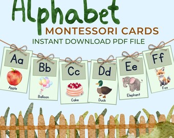 Printable Alphabet Flash Cards, Montessori ABC Learning (PDF)