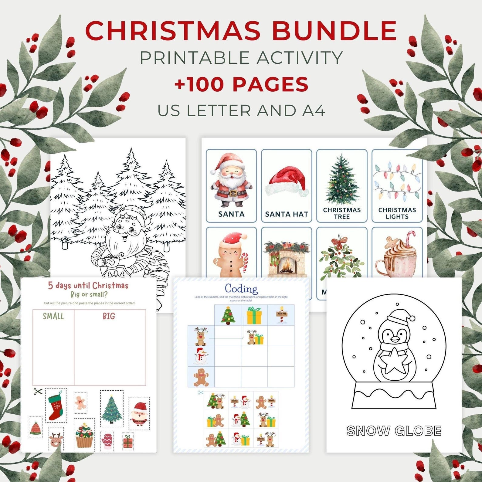 Printable Christmas Activity Bundle for Prek, Christmas Coloring Pages ...