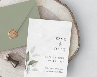 Save the Date Template, Minimalist Save the Date Invite, Woodland Wedding Save Our Date Card Canva, Modern Minimal, Green Save the Date
