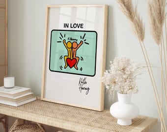 キース・ヘリング イン・ラブ・ヒート ポスター、展覧会プリントアート、ラブハートプリントアート、キース・ヘリングプリントアート、ポップアートポスター デジタルダウンロード