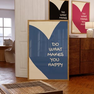 Blue Heart Print Retro Trendy Wall Art Blue Preppy Room Decor Apartment Aesthetic Beige Blue Funny y2k Dorm Gallery Bar Cart Art Blue Art