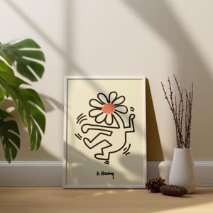 Keith Haring Dancing Flower Print Download, Keith Haring Print Download, Keith Haring Wall Art, Trendy Exhibition Poster, Pop Art Poster