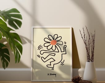 Keith Haring Dancing Flower Print Download, Keith Haring Print Download, Keith Haring Wall Art, Trendy Exhibition Poster, Pop Art Poster