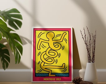 Keith Haring Montreux Poster Download, Keith Haring Print Art, Haring Wall Art, Trendy Exhibition Poster, Pop Art Poster, Gallery Wall Art
