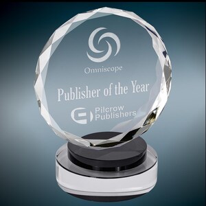 Round Facet Crystal on Black and Clear Base