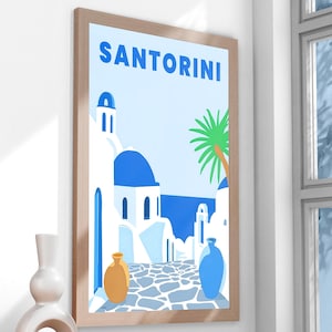 DIPINTO CON CORNICE DI SANTORINI / Arte murale delle isole greche / Arte murale / Download digitale / Arredamento per la casa / Stile cartolina / Poster della cultura mediterranea