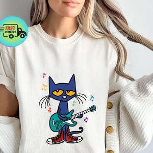 Pete the Cat Guitar Shirt, Funny Cartoon Hoodie, Unisex Sweatshirt, Retro Pete Tee, Y2K Baby Tee, 90s Baby Tee, Trendy Clothing, The Cat Tee