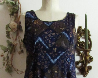 Navy Blue Rayon Dress 1990's Romantic Celestial with Hidden Shorts/Skorts