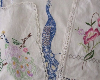 Embroidery lot. 3 Pieces of Vintage Edged in hand made lace