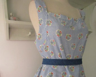 Vintage Gingham Strawberry Dress Size 38 (large) -Picnic, party, red, white, and blue