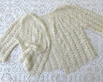1950s Baby Cardigan - Heavy Rayon luxury crochet Layette Sweater