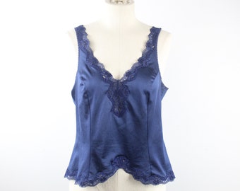 1980s 1990s Sears Isn/'t It Enchanting Union Tag Vibrant Royal Blue Lace Camisole Cami Pink Rose Accent Size 36