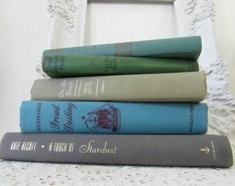 A Book Stack Like The Sea After A Storm - Ocean colors. Vintage decorative book stack