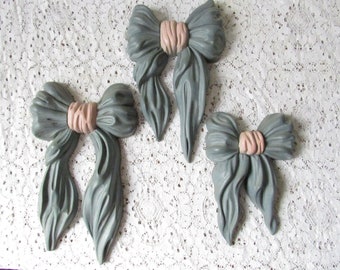 Set of 3 1991 Homco Pale BlueWall Hanging Bows