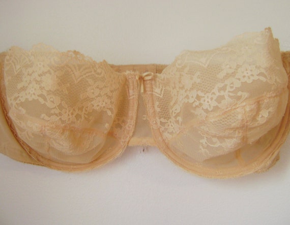 Nude Lace Bra 36D Sheer Lace Strapless Brassiere 