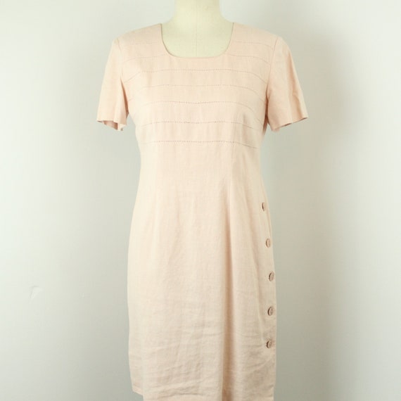 Pink LInen vintage 1980s dress - Resort Wear ligh… - image 1