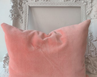 Velvet Lumbar Pillow. Peachy Pink cotton velvet throw cushion