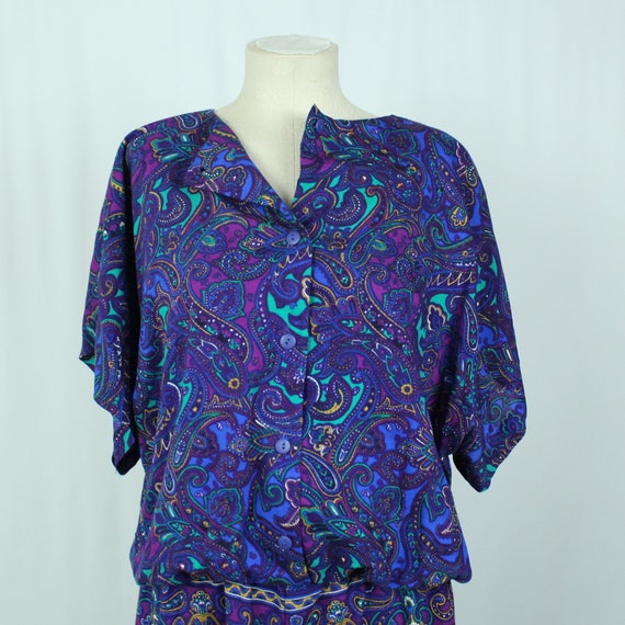 1980s Vintage purple dress - Button Front Shirtdr… - image 1