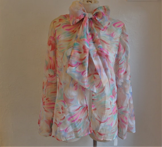 1980s Vintage Sheer Floral Bouse - image 1