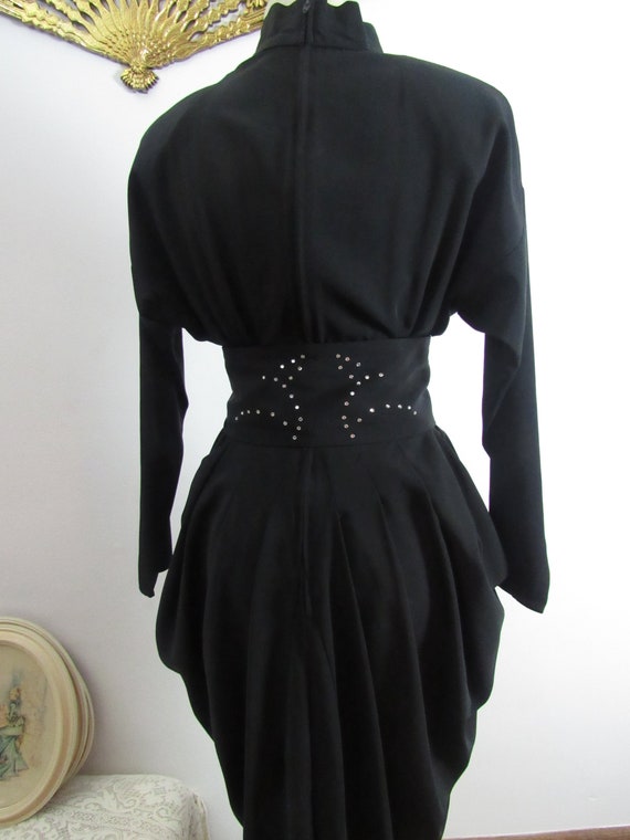 80s Vintage glam black party dress. size 9 - 10 - image 5