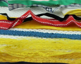 Vintage Trim Lot - Super Destash Lot of Ribbon, Pom pom, Lace, Velvet and Grosgrain ribbon