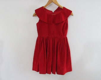 Red Velvet Childs Dress // 1960s Red Velvet Christmas Holiday Jumper