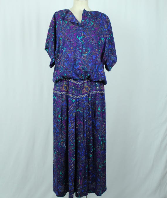 1980s Vintage purple dress - Button Front Shirtdr… - image 2