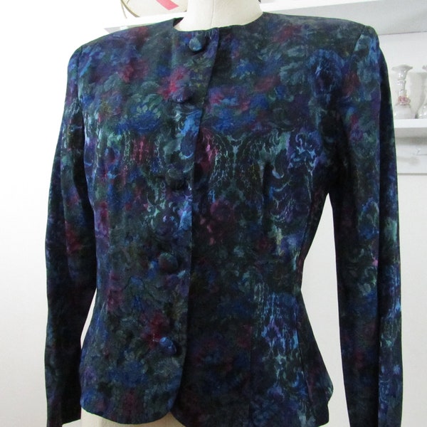 Blue brocade Jacket - 1980s Floral