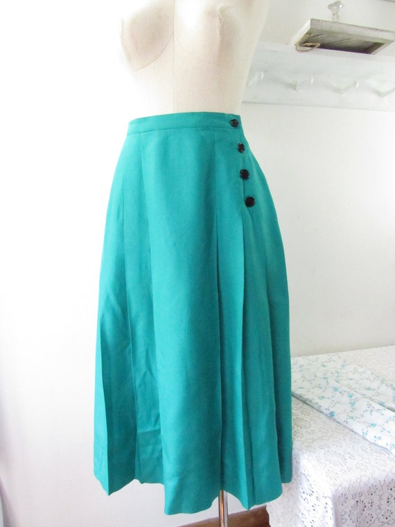 Vintage 1960s Green Teal Linen Skirt
