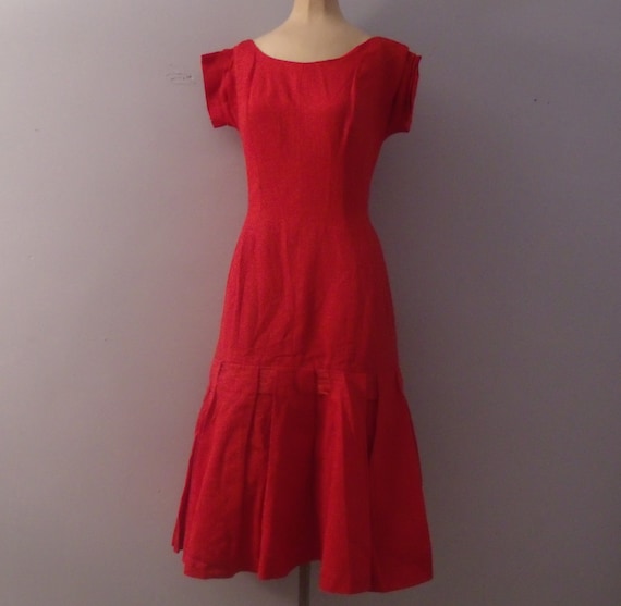 Red drop waist cocktail dress 1960s