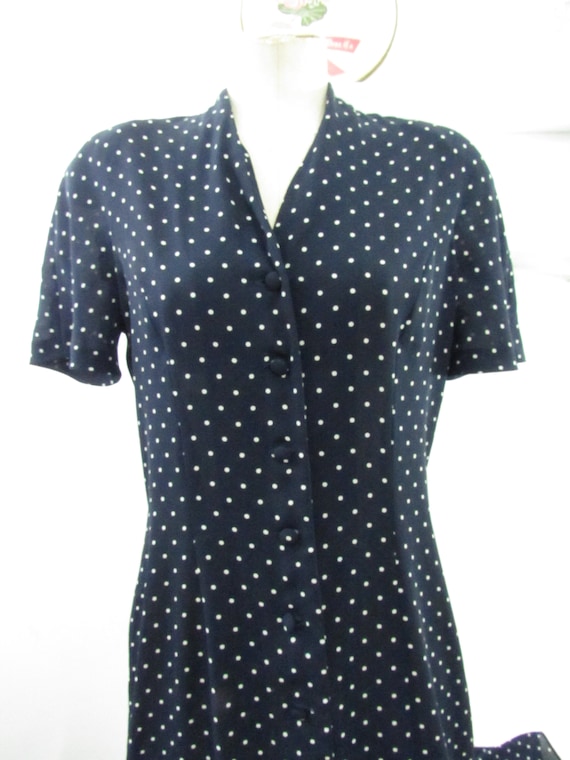 Navy blue elegant Polka Dot Shirtdress - - image 2