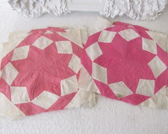 Vintage Quilt Top Squares. Pink star cutter quilt top pieces