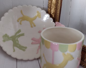 Vintage Pink Elephant Cup and Saucer - 1950s Child's Nursery Display Decor