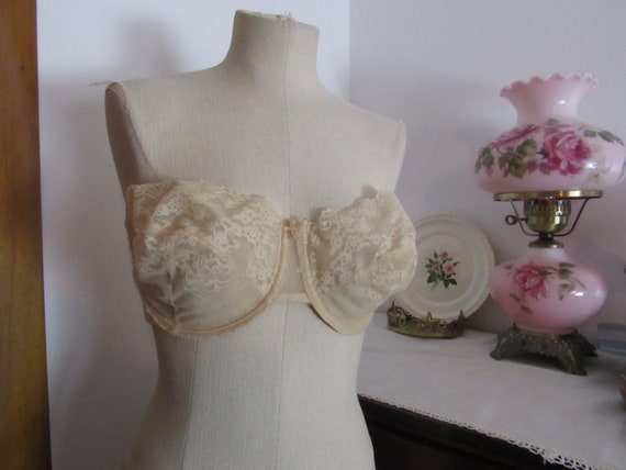 Nude Lace Bra 36D Sheer Lace Strapless Brassiere 