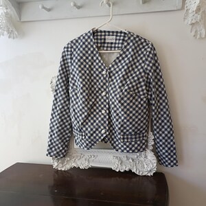 Blue Gingham Lined Jacket - Fall Layering Top (Bust 40")