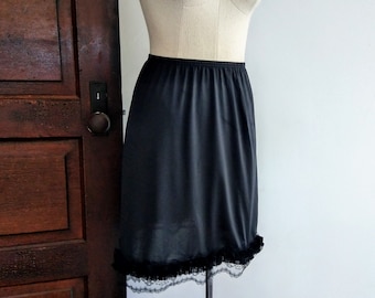 Vintage Black Lace Skirt Slip - Hand Embellished Coquette Slip