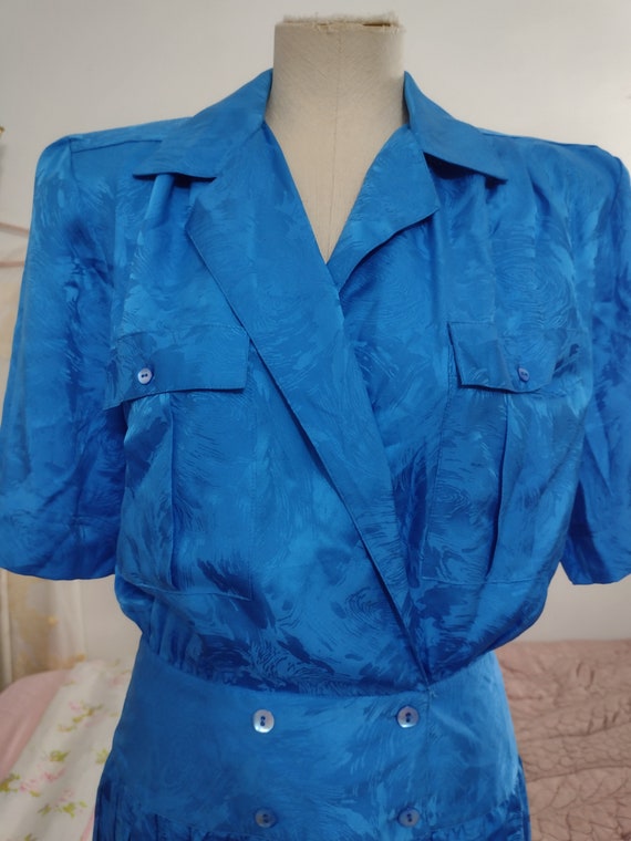 1989s Pure Silk Blue shirtdress