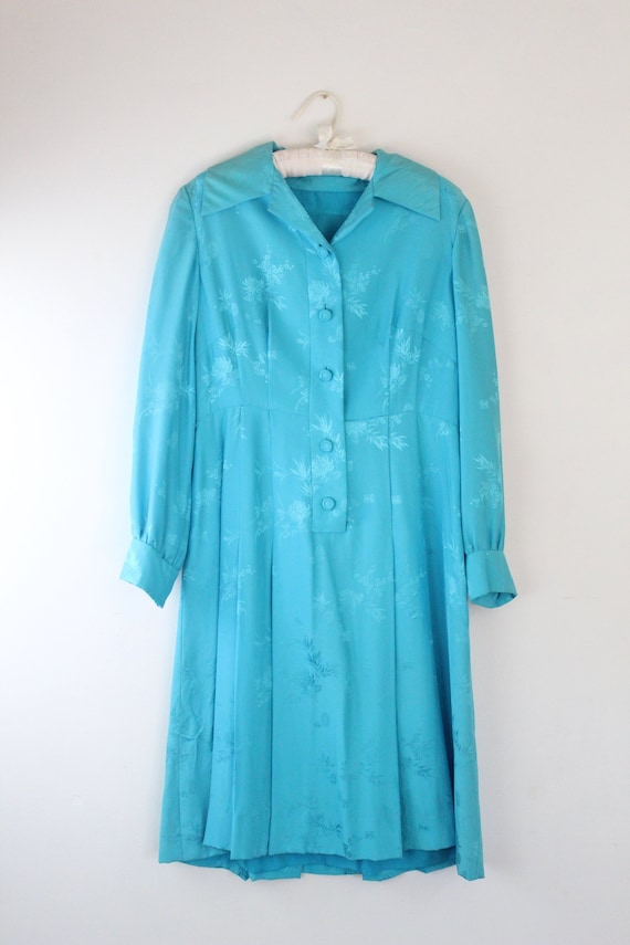 Blue Silk Shirtdress - Asian Inspired Custom Made… - image 1