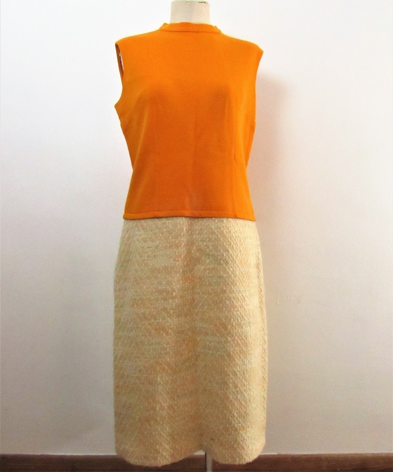 1960s Orange and Boucle dress. Woolen Autumn workw