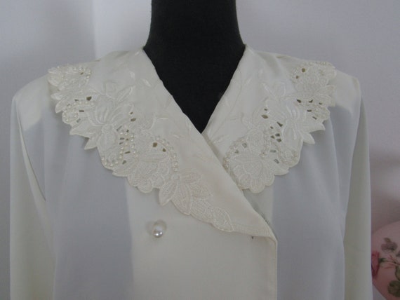 Pearly White Slinky Blouse. Secretary Button Down - image 3