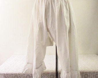 Victorian Cotton Pantalette Bloomer Pants Waist 33   Ruffled Eyelet Lace Undergarments - Historical Costume  - Antique White Cotton