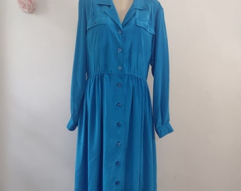 Royal Blue Satin Shirt dress. Leslie Fay Cool Summer Dress sz