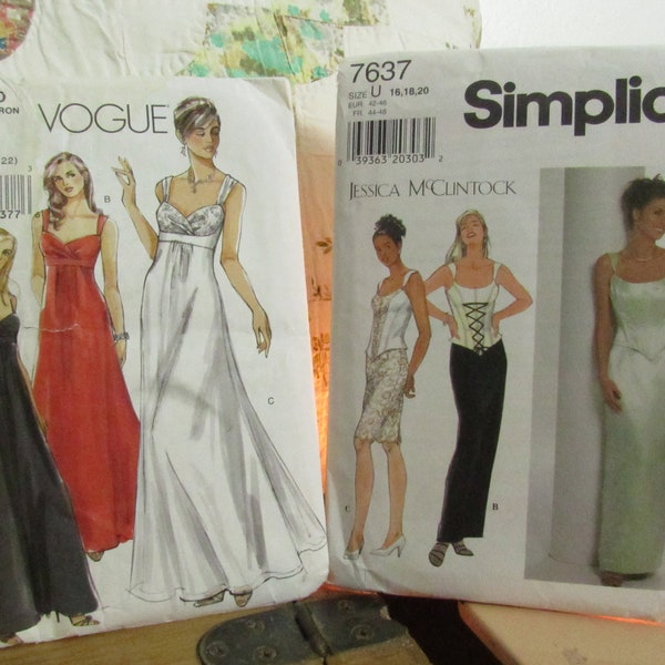 Ladies evening gown pattern. Vogue 8360 Simplicity 7637. Sizes 16, 18. 20, 22