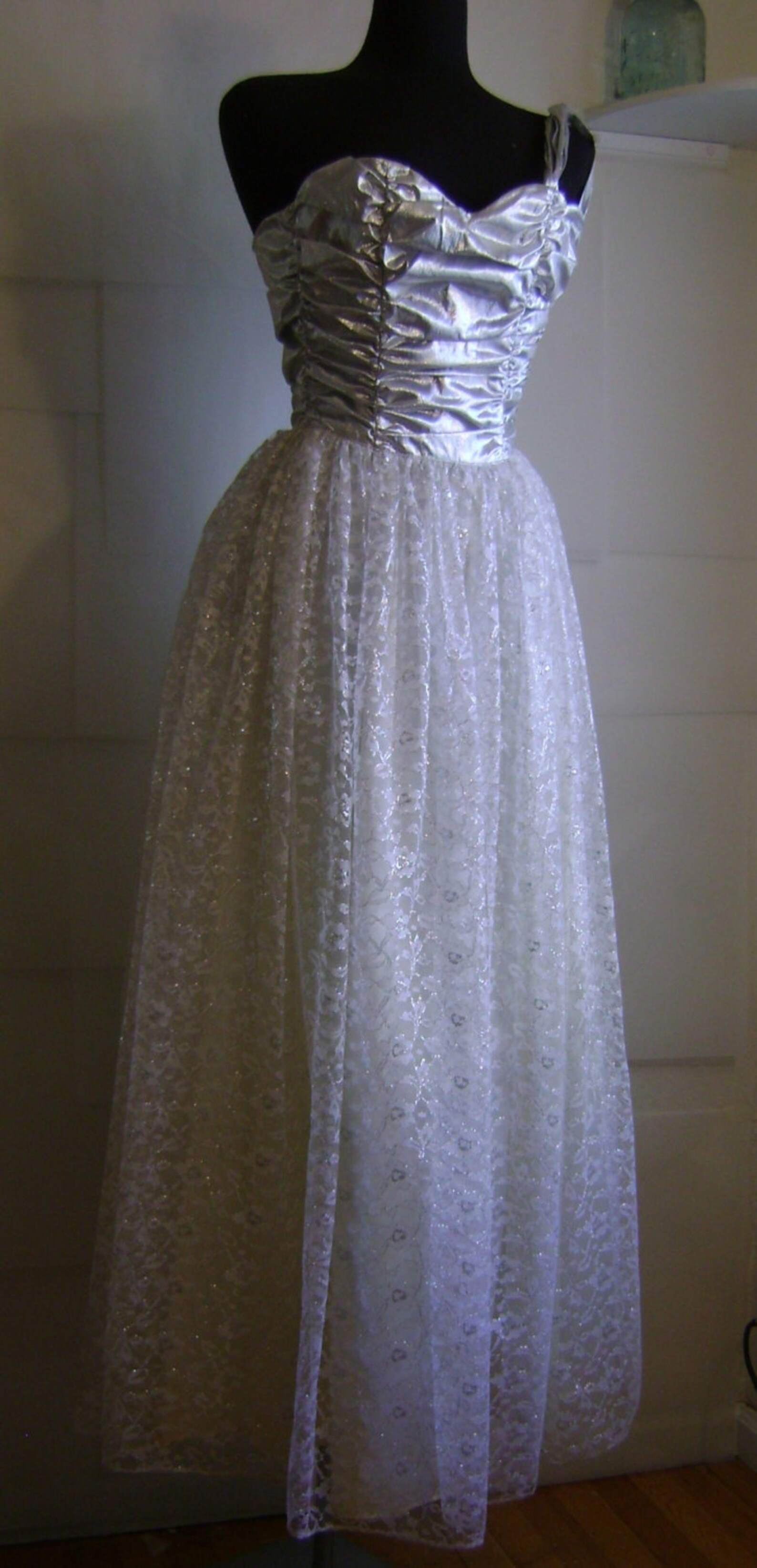 1980s Gunne Sax prom Dress size 3 Silver Foil Princess Gown | Etsy
