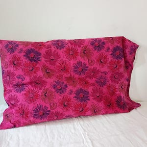 Flower Power Rayon matte satin pillowcase . Saturated Hot Pink Flowers slipcase