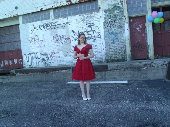 1940s Vintage Red Brocade Party Dress - Altered Vi