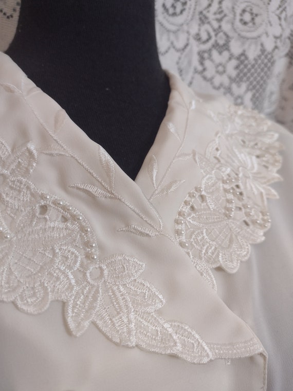 Pearly White Slinky Blouse. Secretary Button Down - image 1