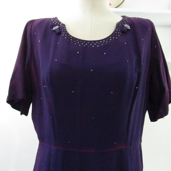 1940s Dark nurple Dress - Crystal studded with bows