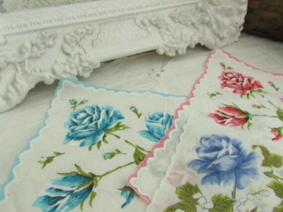 Lot of 3 Hankies, Vintage 1950s Hanky lot. Blue, … - image 3